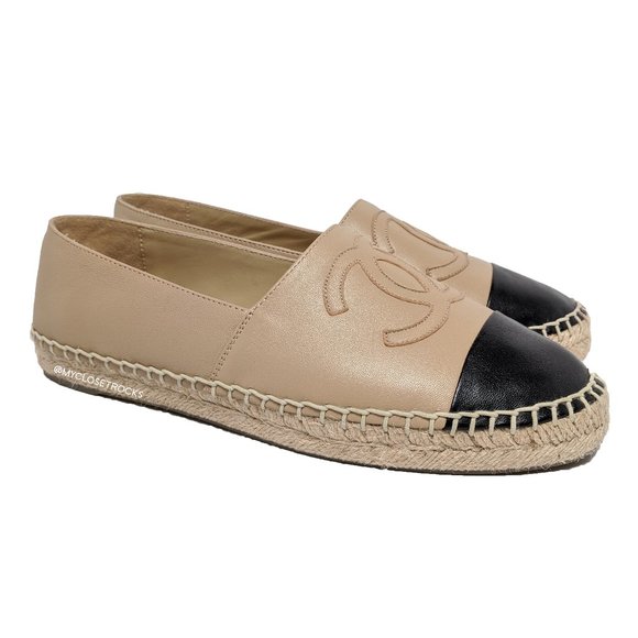 CHANEL Shoes - SOLD Chanel Beige & Black Lambskin Espadrilles